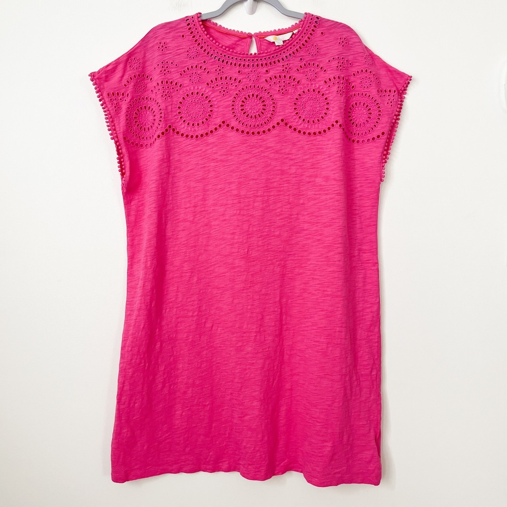 Boden Cutwork Jersey T-Shirt Dress Pink Eyelet Embroidery Womens 16 / 18